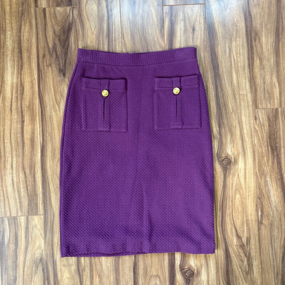 Anthropologie Vanessa Virginia Pencil Skirt Size xs Purple Textured Gold Button